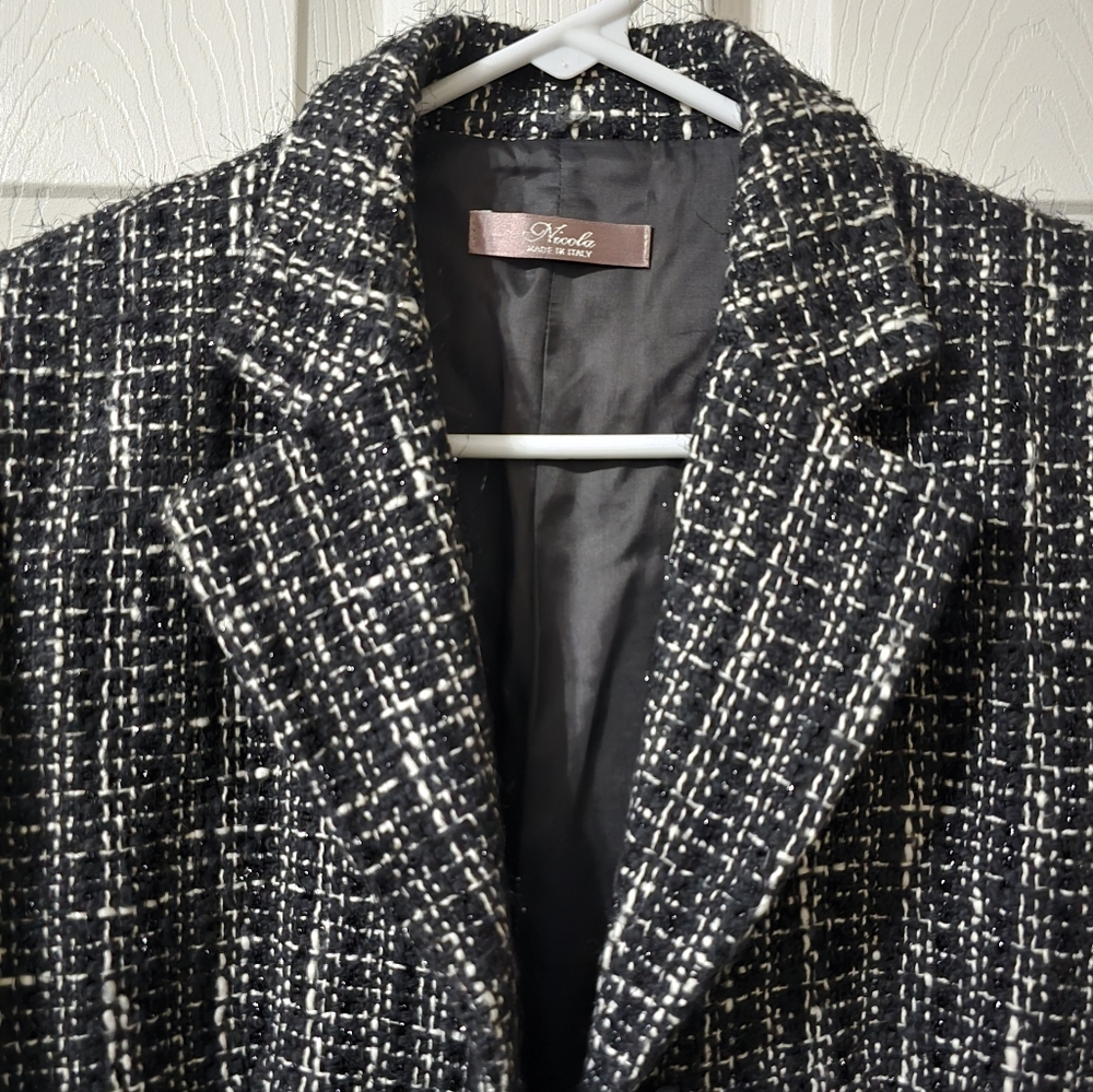 NWT Nicola Made in Italy Black & White Tweed Blazer/Jacket w/ Metallic Threading - Picture 3 of 16